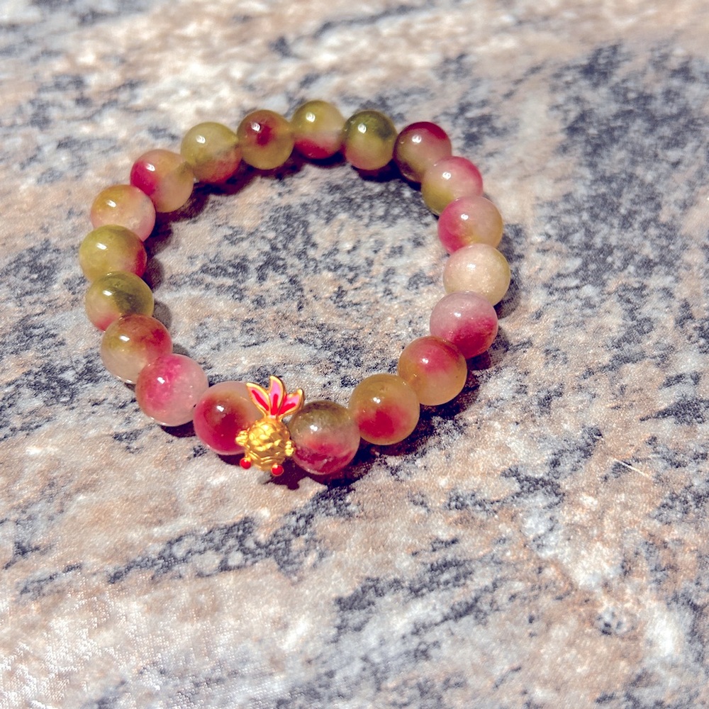 Watermelon Tourmaline Gemstone with 24K KoiFish Charm